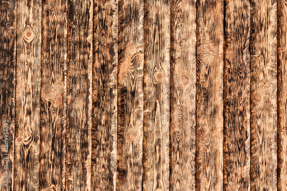 Obraz premium Wooden plank surface with rich texture for rustic background. Concept of natural material pattern and vintage wall panel for design.