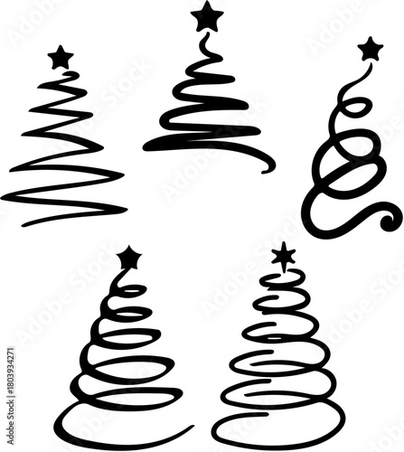Set of Christmas Trees Artistic, Abstract Designs with Star Toppers for Holiday Cheer & Decorations