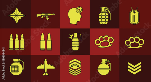 Collection of military and combat icons representing warfare and defense.