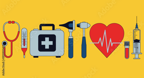 A collection of essential medical instruments and supplies for healthcare and diagnostics.
