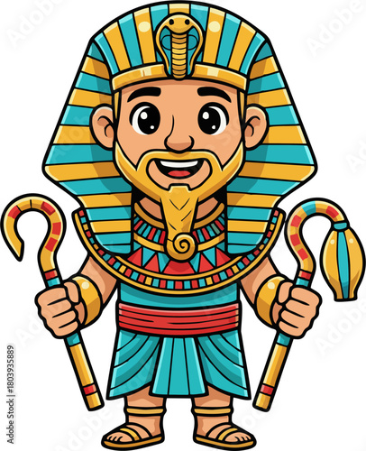 Cartoon Pharaoh Holding Crook and Flail Vector