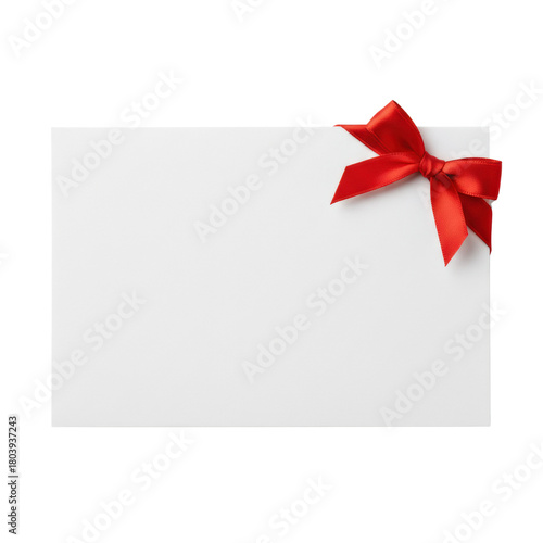 White gift card with small red corner bow