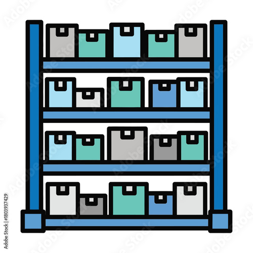 Warehouse Storage Icon Organization and Management Concept with Boxes on Shelves