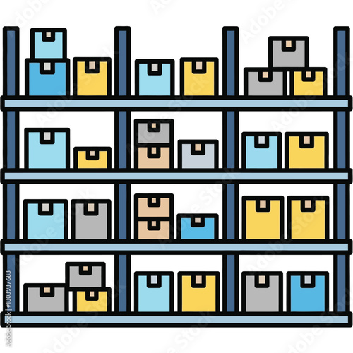 Warehouse Shelves Illustration Boxes Organized for Storage and Inventory Management