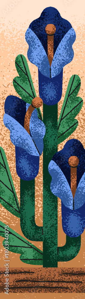 Fototapeta premium Bookmark design with whimsical flowers. Vertical tag, long book mark background, abstract botanical fantasy art. Blooming plant, fairytale garden, botany decoration. Flat vector illustration