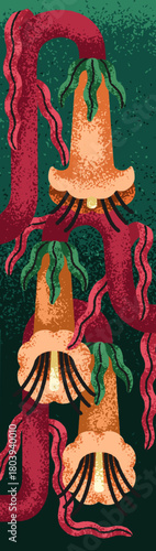 Floral botanical bookmark design. Vertical page tag with elegant texture flora pattern with flower blossoms, fairytale fantasy garden plant. Long printable banner. Flat vector illustration