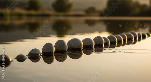 Floating Spheres Reflecting Nature's Calm Surface