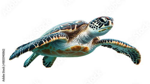 Sea turtle swimming underwater ocean isolated on a transparent background