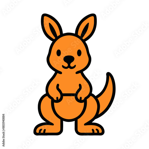 Cartoon orange kangaroo with black outlines on white background.