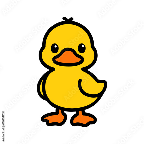Cute yellow cartoon duck character with orange beak and feet.