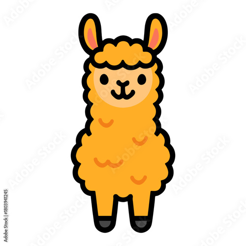 Cute cartoon llama with fluffy orange wool and smiling face.