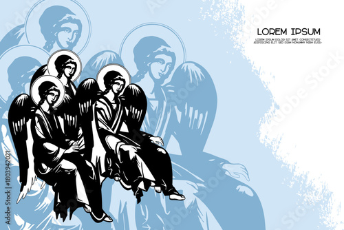 Religious poster template with Angels. Christian illustration in Byzantine style