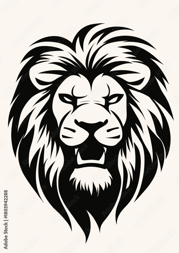 Fototapeta premium Black and white fierce lion head logo with stylized mane vector illustration for sports team mascot and tattoo design
