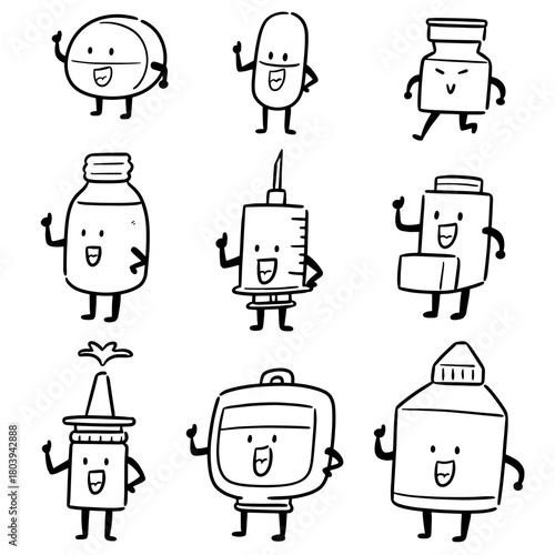 vector set of medicine cartoon