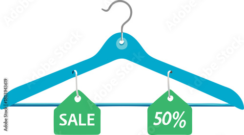 Clothes Hanger with Sale and Fifty Percent Price Cut Vector Tagging for Shopping Season