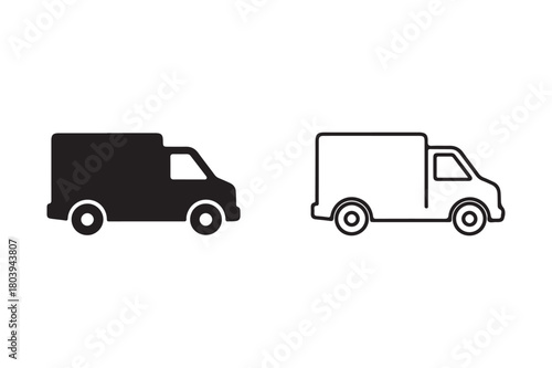 Delivery van transport icon in silhouette and outline vector style
