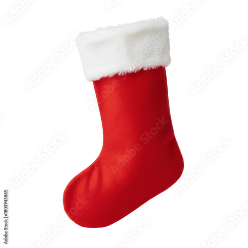Red fabric santa christmas stocking with fur cuff