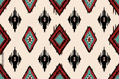 Abstract Ethnic ikat art. Seamless pattern in tribal, folk embroidery, and Mexican style. Aztec geometric art ornament print.Design for carpet, cover.wallpaper, wrapping, fabric, clothing