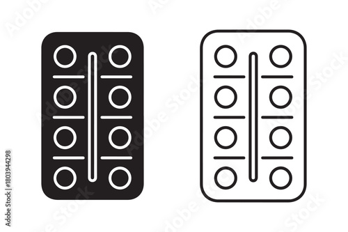 Pill pack medicine icon in silhouette and outline vector style