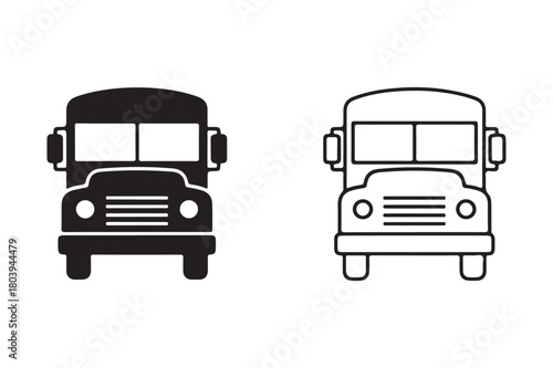 School bus transportation icon in silhouette and outline vector style