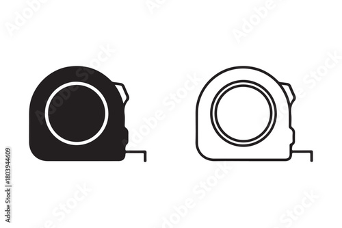 Tape measure tool icon in silhouette and outline vector style