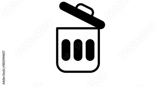 Trash can icon animation for deleting files. Suitable for software, technology, and data related designs needing a delete symbol.