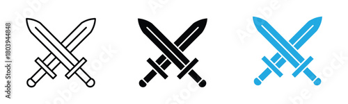 Crossed swords icon. Black silhouette. Front side view. Vector simple flat graphic illustration. Isolated object on a white background. Isolate.