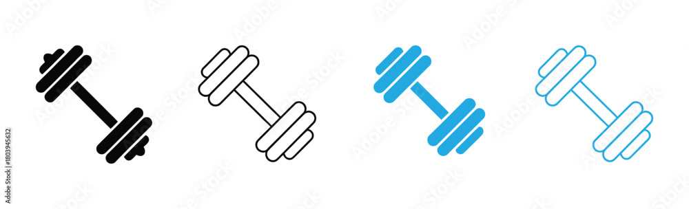 Obraz premium Dumbbell, Weights, barbell, Sports gym, bodybuilding icons button, vector, sign, symbol, logo, illustration, editable stroke, flat design style isolated on white linear pictogram