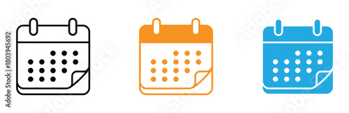 Calendar flat icon set. Deadline, calendar notification, reminder organizer. Containing date, schedule, month, week, appointment, agenda, organization, and event icons. Vector illustration.