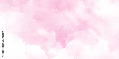Bright pink sky filled with white fluffy clouds, perfect for inspiration and relaxation.