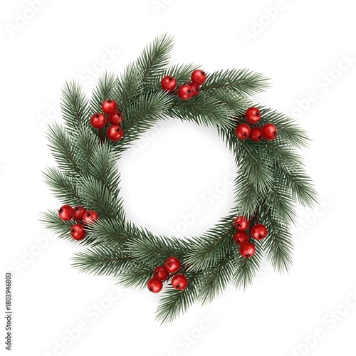 Wallpaper Mural Traditional Evergreen Christmas Wreath with Red Berries Torontodigital.ca