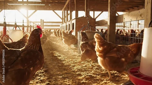 HD Morning Chicken Farm Footage – Chickens Eating Feed in Real Poultry Farm