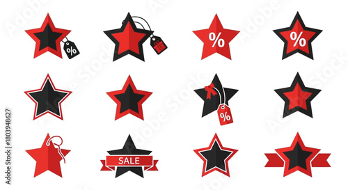Festive Star Emblems: An array of eye-catching star emblems, each a unique embodiment of celebratory flair and symbolic representation, designed to enhance any visual composition.