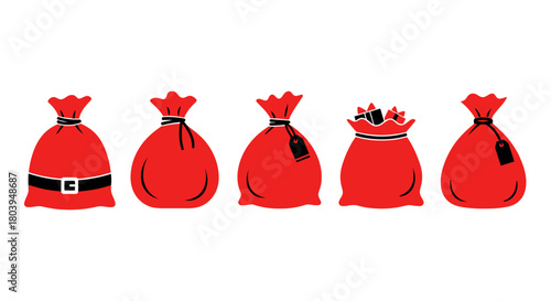 Festive Holiday Presents: An array of red gift bags, each brimming with seasonal surprises, stand ready for the upcoming holiday. Embodying the spirit of giving and joyful anticipation.