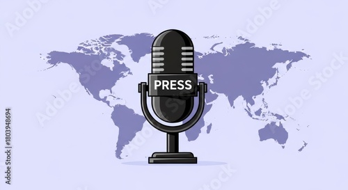 Press Microphone with World Map Background