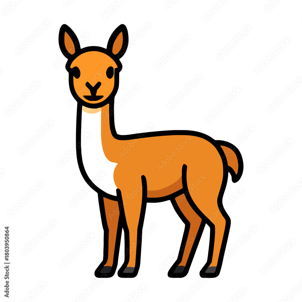 Obraz premium Cartoon illustration of a cute llama standing on white background.