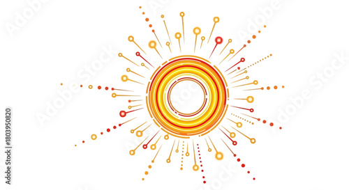 Abstract illustration of a radiant sunburst design with concentric circles and radiating lines.