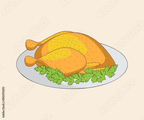 Fried chicken on a plate, parsley around, chicken, poultry, turkey, meat, food, dish, greens, appetite, dinner, dishes