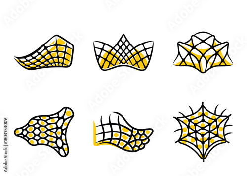 Geometric structures rendered in vector format showcasing various web and net designs