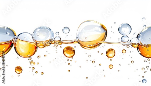 Translucent liquid with oil and water bubbles
