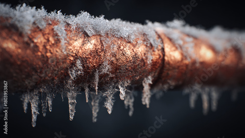 Heavily Frozen Metal Pipe Covered With Thick Ice And Long Icicles Showing Severe Winter Plumbing Damage