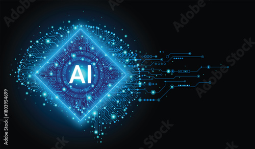 Generative Artificial intelligence technology concept. Artificial intelligence chipset on circuit board in
futuristic concept technology artwork. Neural networks and advanced technology. 