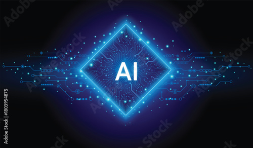 Generative Artificial intelligence technology concept. Artificial intelligence chipset on circuit board in
futuristic concept technology artwork. Neural networks and advanced technology. 