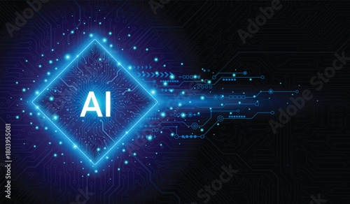 Generative Artificial intelligence technology concept. Artificial intelligence chipset on circuit board in
futuristic concept technology artwork. Neural networks and advanced technology. 