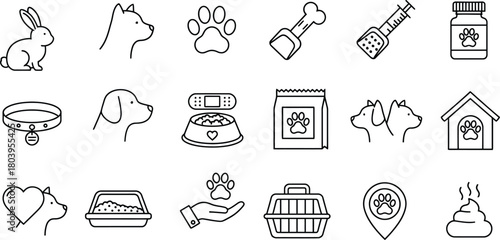 Collection of hand drawn pet icons and symbols