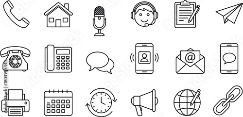 Collection of communication and technology icons in hand drawn style