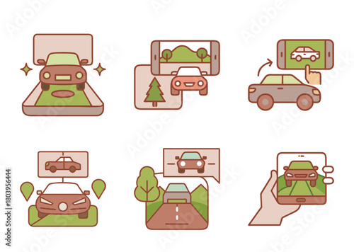 A Collection of Icon Illustrations Depicting the Use of Technology in Car Management