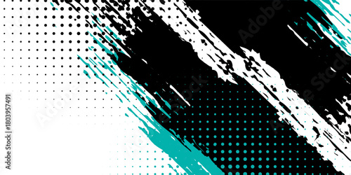 abstract grunge texture and halftone banner design tosca and black. pattern illustrations dirty sport