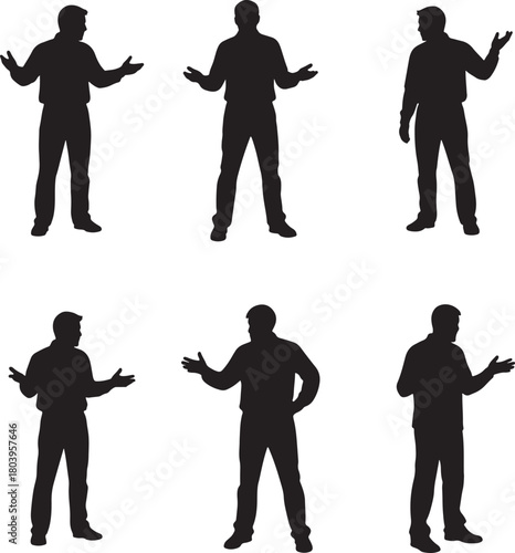 Men Arguing Talking Silhouette Vector Set