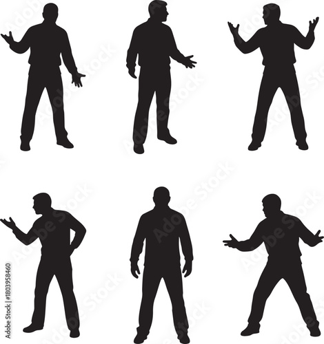 Men Arguing Talking Silhouette Vector Set